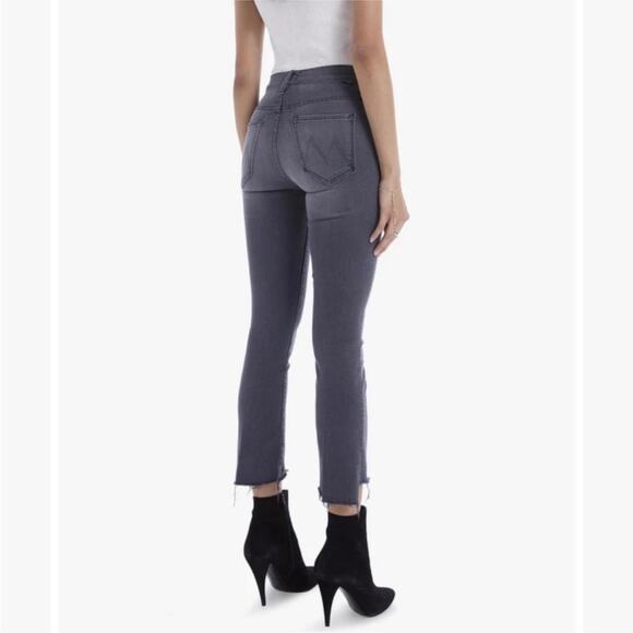 Mother Cotton The Insider Crop Step Fray Jeans Dancing in The Moonlight Gray 26 - Picture 6 of 11